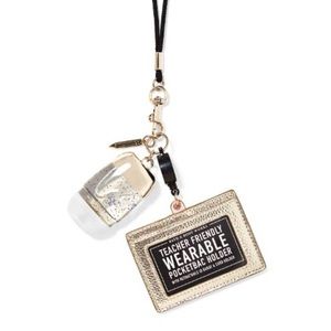 Bath & Body Works Wearable Gold Teacher ID /License Card Holder Lanyard/Keychain